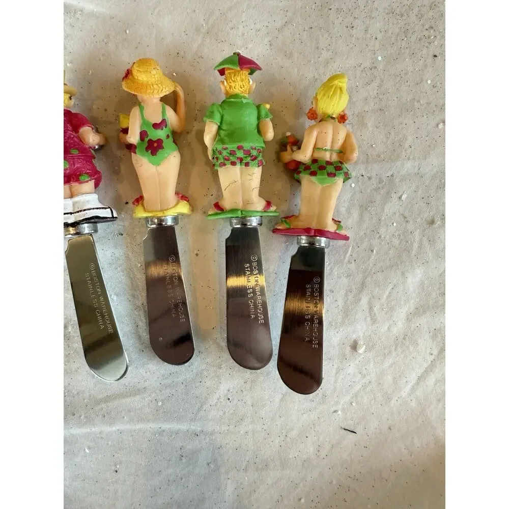 Boston Warehouse Set Of 4 Beach goers‎ Fun Sand Stainless Steel Spreaders VTG